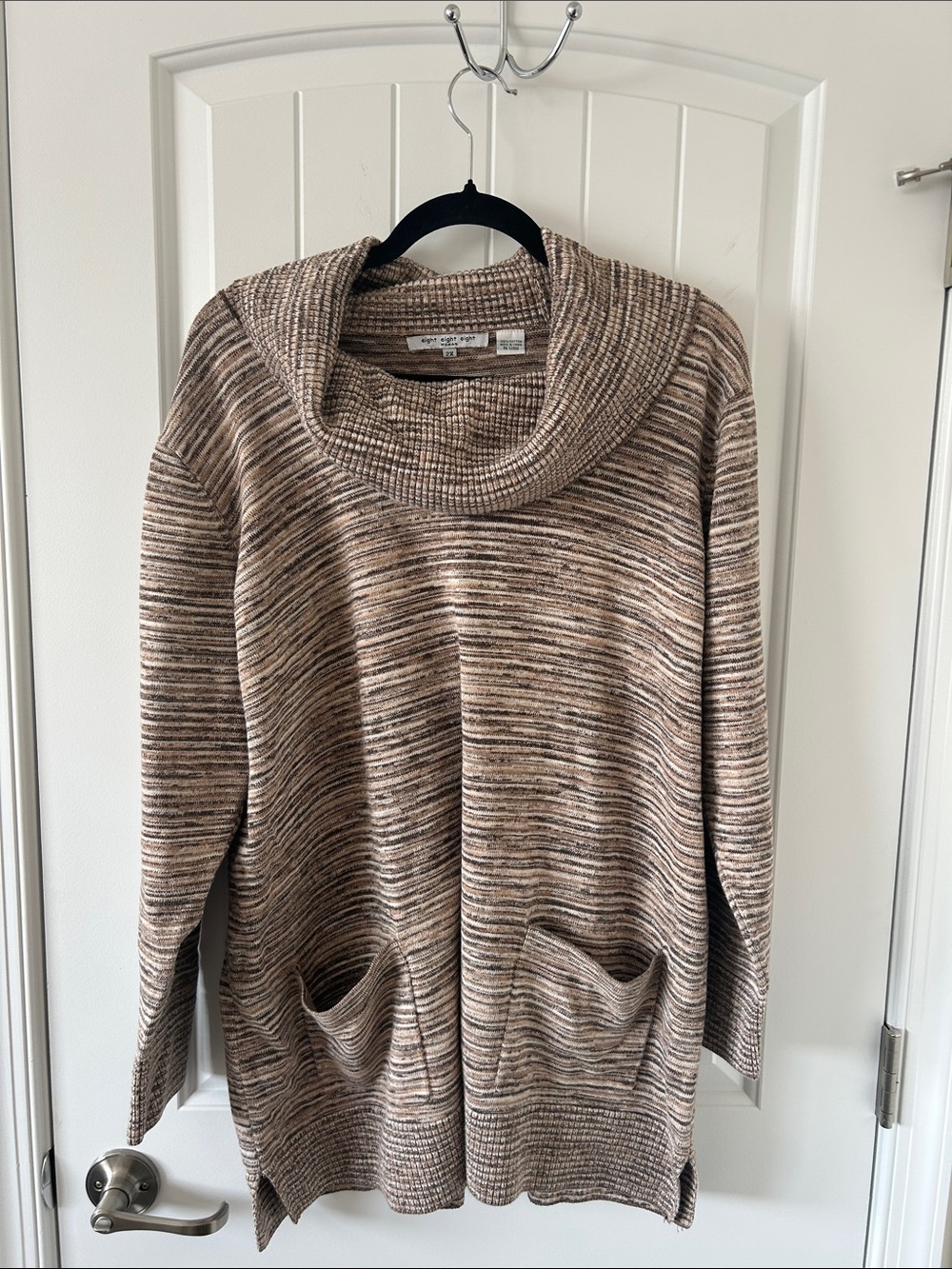 eight eight eight Brown& Cream Striped Cowl Neck Sweater with Pockets